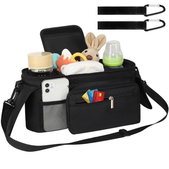 Universal Stroller Organizer Bag Insulated Cup Holder Detachable Phone Bag Caddy - Picture 4 of 7